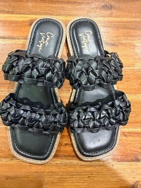 Crown Vintage Black Braided Double-Strap Slide Sandals - Women